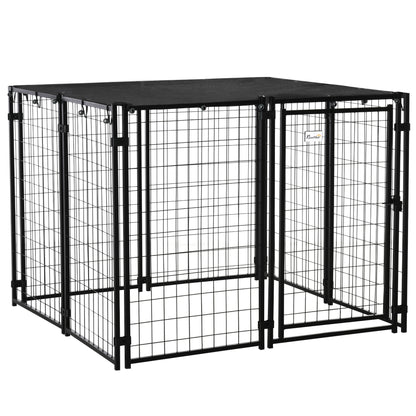 Recinto per Cani Pieghevole con Copertura, 8 Pannelli con Porta Bloccabile, 141x141x113cm, Nero