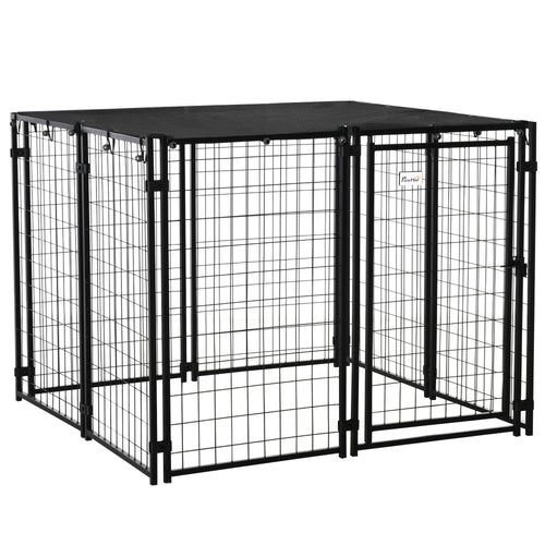 Recinto per Cani Pieghevole con Copertura, 8 Pannelli con Porta Bloccabile, 141x141x113cm, Nero
