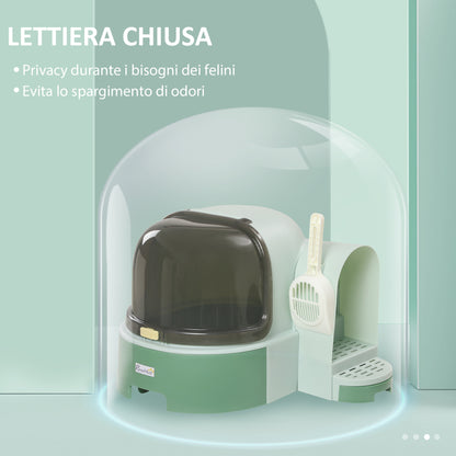 Lettiera per Gatti Chiusa con Coperchio Apribile e Vassoio Estraibile, 52x60x42 cm, Verde