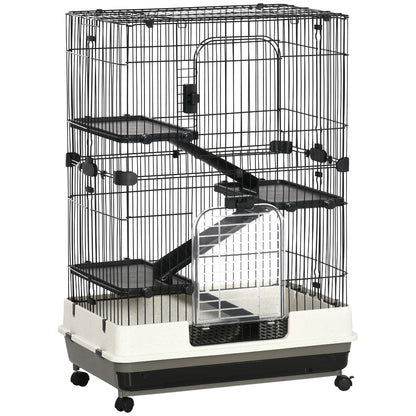 Gabbia a 3 Piani in Metallo con Vassoio per Roditori, Conigli e Furetti con 4 Ruote, 81.2x52.7x114cm, Nera