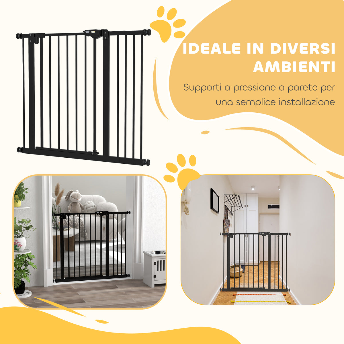 Cancellino per Cani Regolabile con Chiusura Automatica, in Acciaio e Plastica, 74-100x77 cm Nero