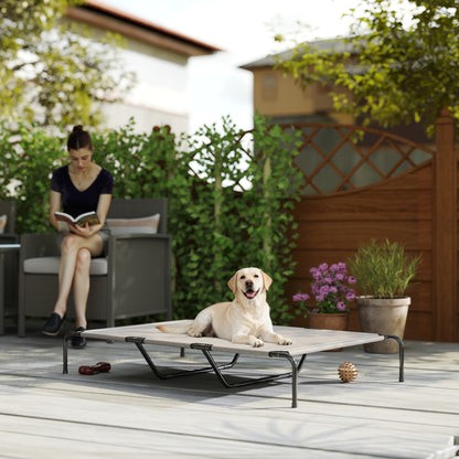 Lettino per Cani Grandi Rialzato da Esterno in Acciaio e Rete Traspirante, 152x94x23 cm, Beige