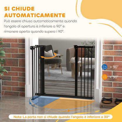 Cancellino per Cani Regolabile con Chiusura Automatica, in Acciaio e Plastica, 74-100x77 cm Nero