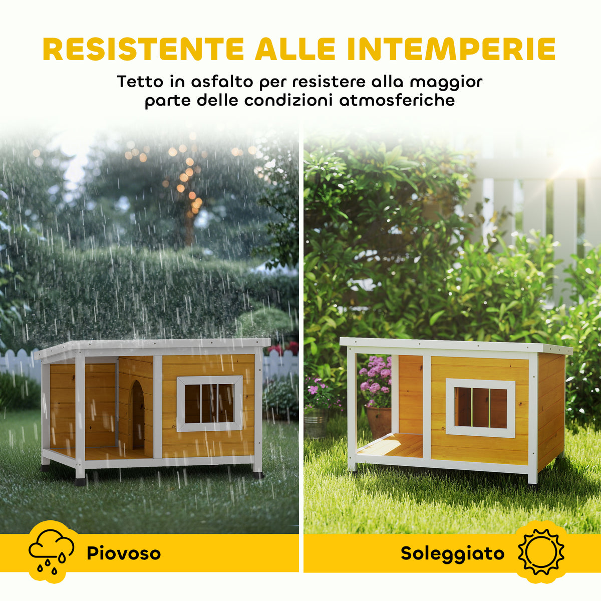 Cuccia per Cani da Esterno in Legno di Abete con Veranda Coperta e Tetto Inclinabile, 85.5x62x60 cm, Multicolore