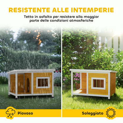 Cuccia per Cani da Esterno in Legno di Abete con Veranda Coperta e Tetto Inclinabile, 85.5x62x60 cm, Multicolore
