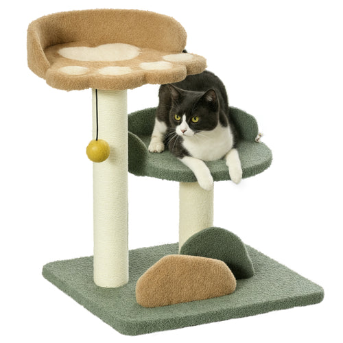 Albero Tiragraffi per Gatti con 2 Lettini, Pallina e Rivestimento in Velluto, 43x39x52cm
