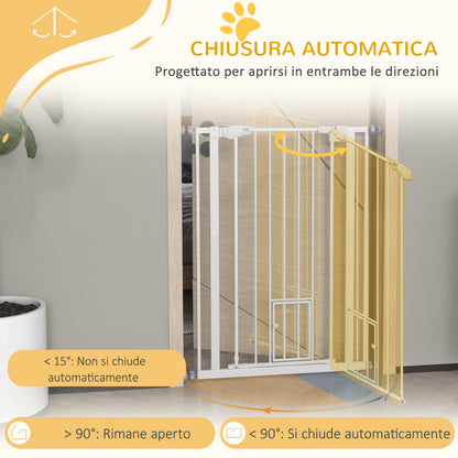 Cancellino per Cani Regolabile Alto con Porta Piccola e Chiusura Automatica, 74-80x104cm, Bianco