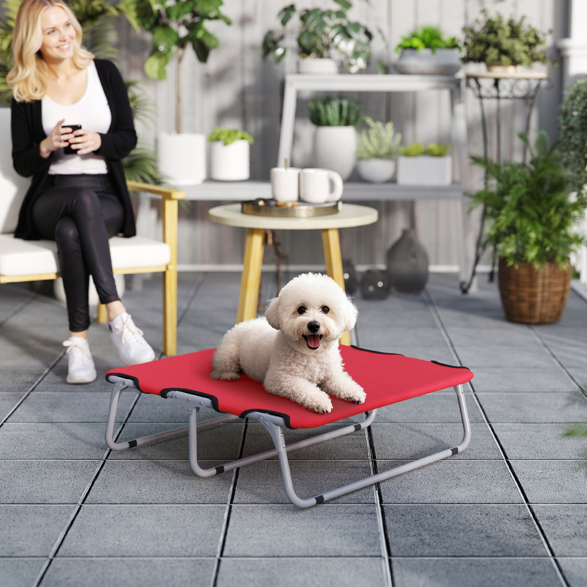 Brandina per Cani Piccoli Pieghevole per Interno ed Esterno, Metallo e Tessuto Oxford, 71x58x20 cm, Rosso