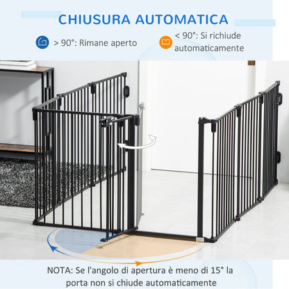 Cancelletto di Sicurezza per Cani Pieghevole a 8 Sezioni, Sistema di Blocco e Chiusura Automatica, Nero