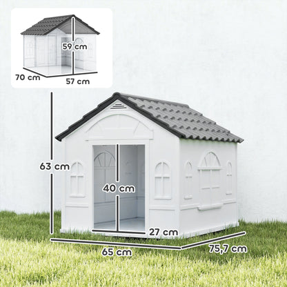 Casetta per Cani in PP Impermeabile con Tetto Inclinato e Porta di Ingresso, 65x75.7x63 cm, Grigio