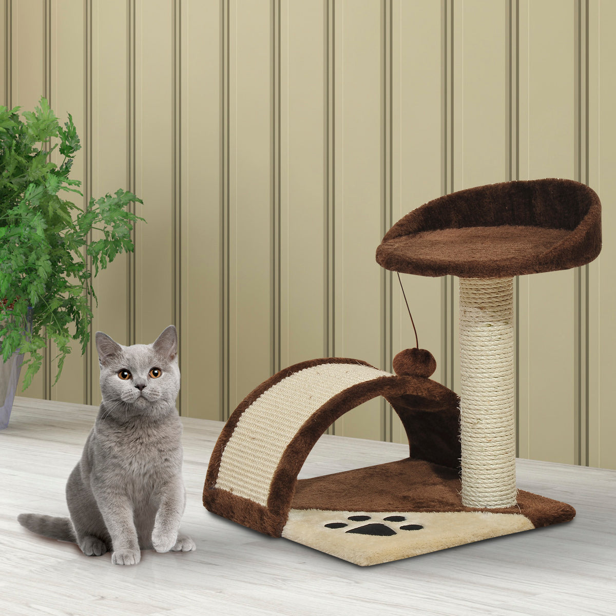 Albero Tiragraffi per Gatti per Gioco e Relax 35.5x37x46 cm Marrone