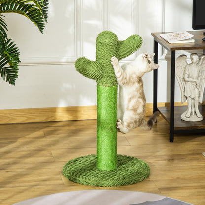 Albero Tiragraffi per Gatti a Forma di Cactus con Corde in Sisal, 40x40x65 cm, Verde