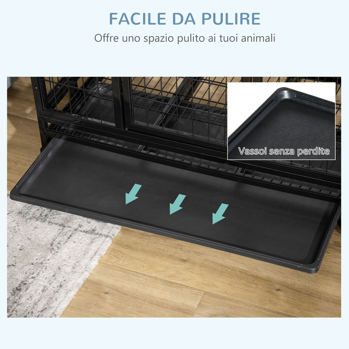 Gabbia Box per Cani Cuccioli da Interno Esterno con Rotelle 926275cm