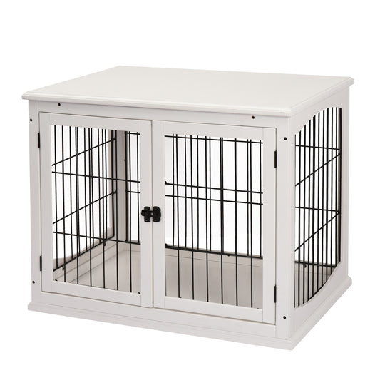 Casetta per Cani Fino 30kg da Interno in Legno e Acciaio, 58.5x81x 66cm - Bianco