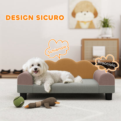Divano per Cani con Braccioli di Supporto, in Legno e Tessuto French Terry, 66x42x28.5 cm, Grigio