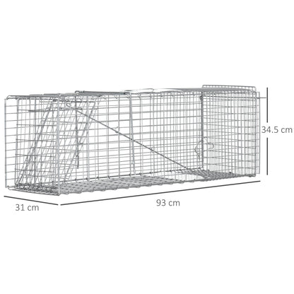 Gabbia Trappola per Ratti, Topi e Nutrie Pieghevole in Acciaio, 93x31x34.5cm, Argento