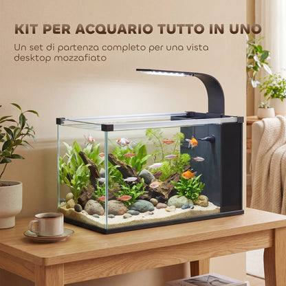 Acquario Casalingo da 24L in Vetro Temperato con Filtro Integrato e Luce LED, 45x25x25.5 cm, Nero