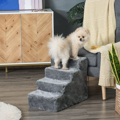 Scaletta per Cani Portatile a 4 Gradini, in Tessuto Vellutato Sfoderabile e Truciolato, 60x35x44 cm, Grigio