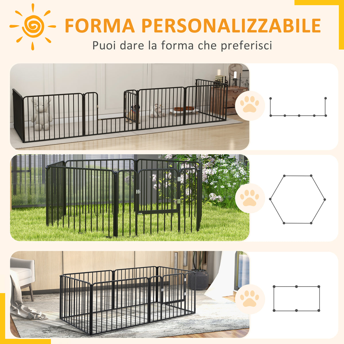 Recinto per Cani a 6 Pannelli Modulabili da Interno ed Esterno, in Acciaio, 164x83x60 cm, Nero