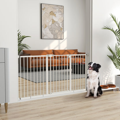 Cancellino per Cani a 3 Estensioni con Larghezza Regolabile 74-148 cm e Chiusura Automatica, Bianco