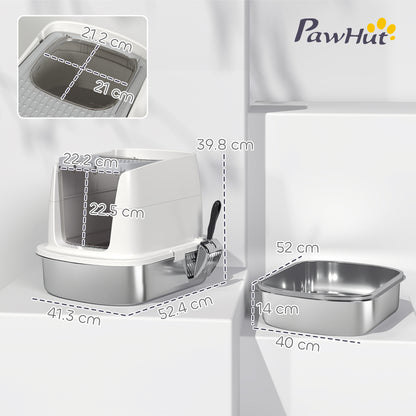 Lettiera per Gatti Chiusa a 2 Ingressi con Deodorante e Paletta, 52.4x41.3x39.8 cm, Bianco