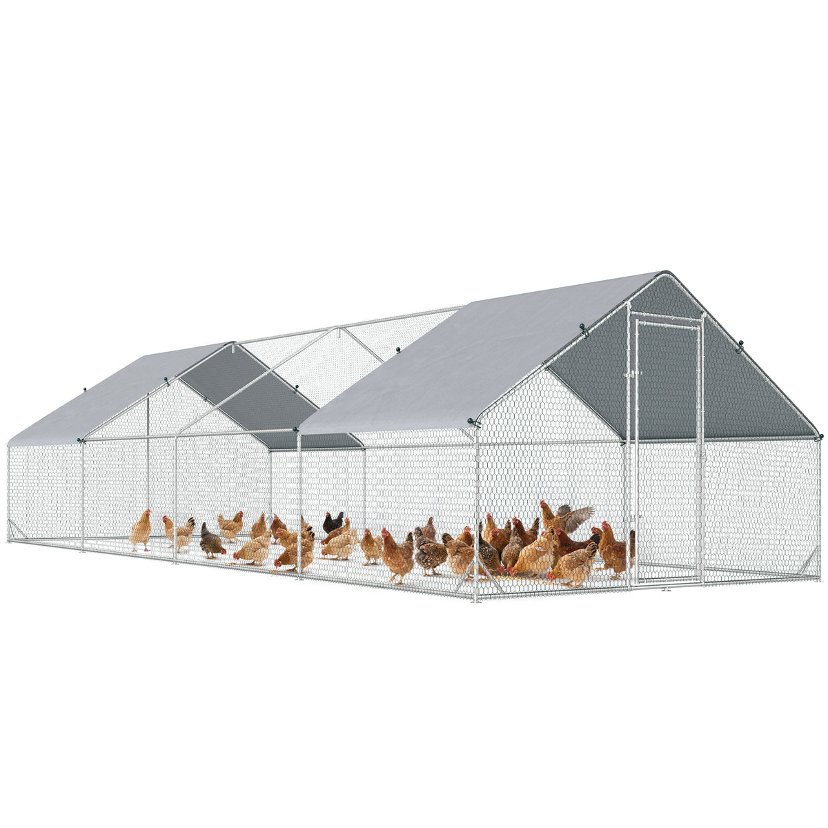 Pollaio da Giardino con Telaio Zincato, Copertura Impermeabile e Rete Esagonale, 3x8x2 m, Argento