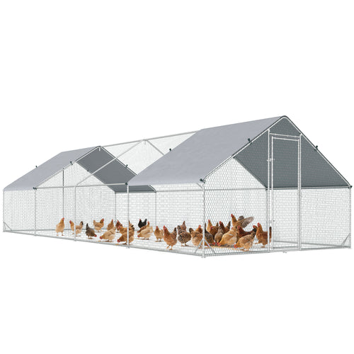 Pollaio da Giardino con Telaio Zincato, Copertura Impermeabile e Rete Esagonale, 3x8x2 m, Argento