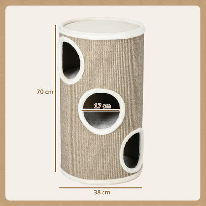Cuccia per Gatti a 3 Livelli con Tiragraffi in Sisal e Peluche, 38x70cm, Marrone