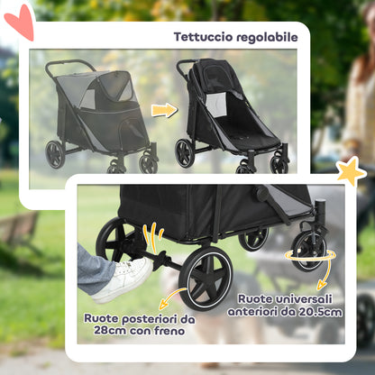 Passeggino per Cani Pieghevole con Ingressi a Cerniera e Finestre a Rete, 112x65x100 cm, Grigio Scuro e Nero