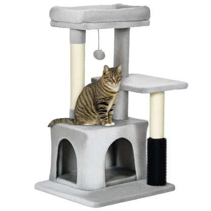 Albero Tiragraffi per Gatti Multilivello con Lettino e Casetta, Rivestimento in Peluche, Grigio