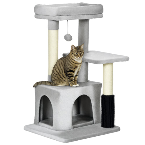 Albero Tiragraffi per Gatti Multilivello con Lettino e Casetta, Rivestimento in Peluche, Grigio