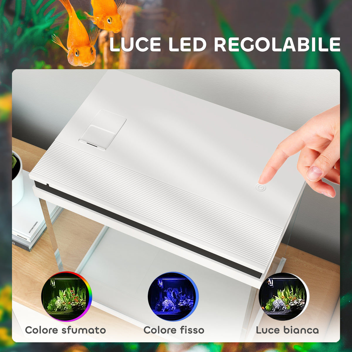 Acquario per Pesci Rossi 26L con Luci LED, Sistema di Filtraggio e Pompa d'Acqua, 38x26x38 cm, Bianco