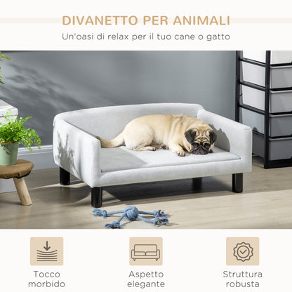 Divano per Cani Taglia Media e Piccola Vellutato con Cuscino, Braccioli e Schienale, 82x54x36 cm, Grigio Chiaro