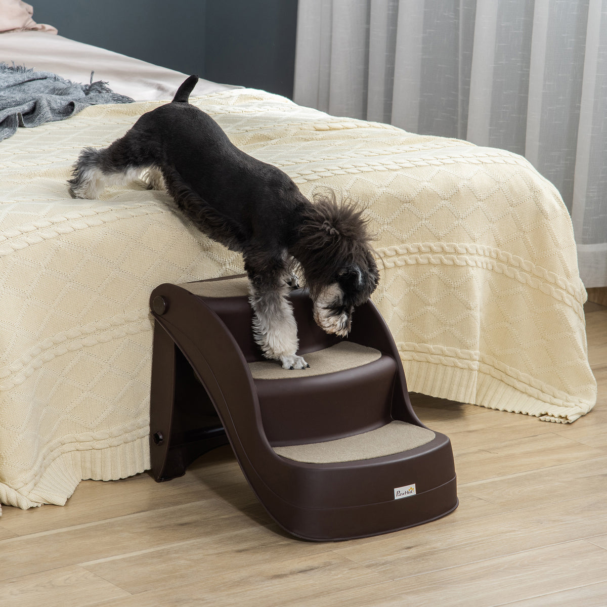 Scaletta per Cani Pieghevole con 3 Gradini Antiscivolo in PP, 49x38x38 cm, Marrone