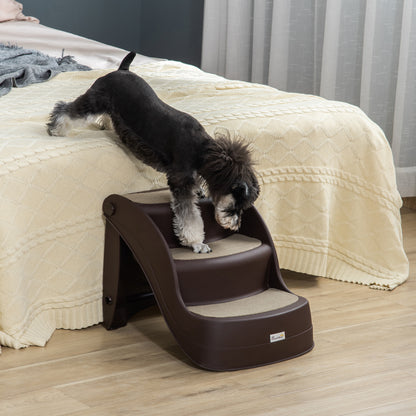 Scaletta per Cani Pieghevole con 3 Gradini Antiscivolo in PP, 49x38x38 cm, Marrone