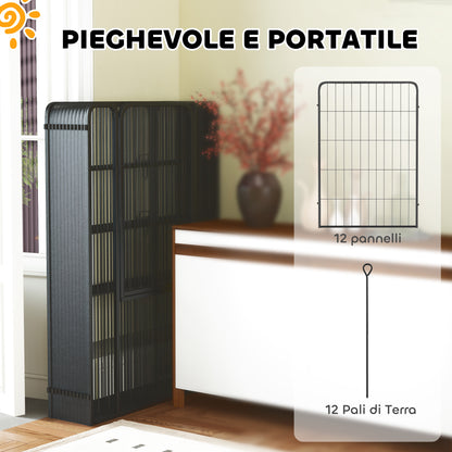 Recinto per Cani Pieghevole in Acciaio con Picchetti per Interni ed Esterni, 68 x 100 cm, 12 Pannelli, Nero