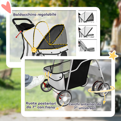 Passeggino per Cani Pieghevole con Copertura Antipioggia, Ruote Girevoli e Cuscino Lavabile, Grigio