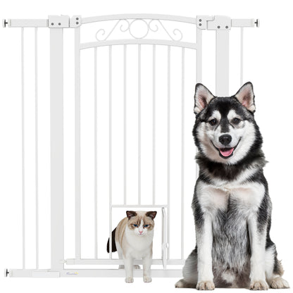 Cancellino per Cani Regolabile con Estensioni e Porta per Gatti, 76-104x106cm, Bianco