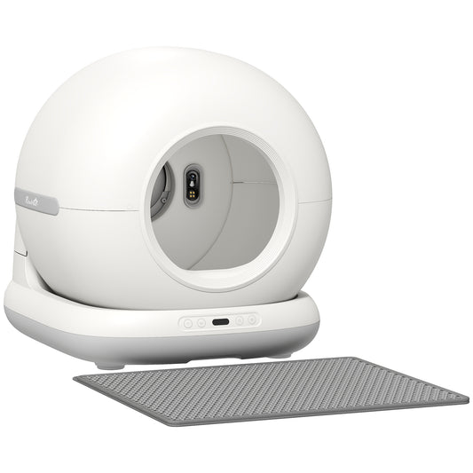 Lettiera Autopulente con Telecamera HD, Contenitore da 7L e Sensori, in PP e ABS, 58.1x47.5x53 cm, Bianco e Grigio