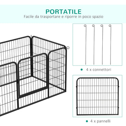 Recinto per Cani di Piccoli Taglia da Interno ed Esterno, Recinzione per Animali Domestici con Rete 6 pz in Acciaio e Metallo, 125x80x70 cm, Nero