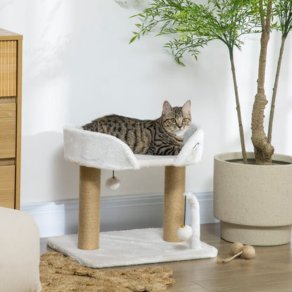 Torre per Gatti max 5kg in Truciolato con Tiragraffi e Palline Giocattolo, 48x38x42 cm, Giallo e Bianco