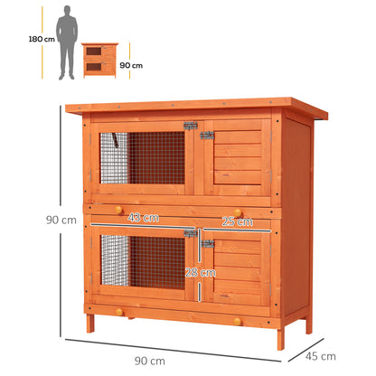 Gabbia a Due Piani per Conigli, Conigliera da Esterno in Legno di Abete, 90x45x90 cm, Legno e Verde