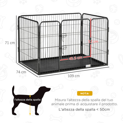 Box per Cani in Metallo con Porta e Vassoio sul Fondo, 109x74x71cm, Grigio