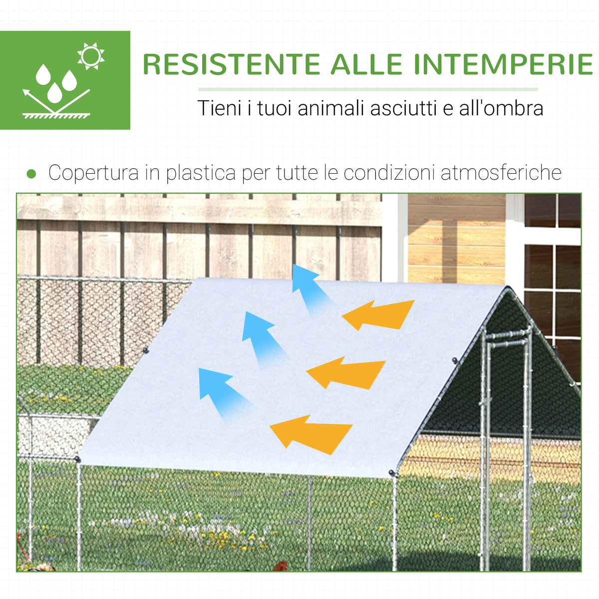 Pollaio da Giardino con Telaio Zincato, Copertura Impermeabile e Rete Esagonale, 3x8x2 m, Argento