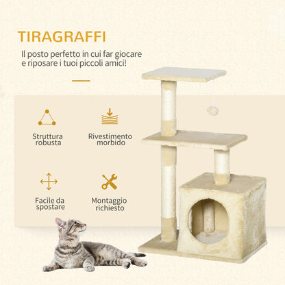 Albero Tiragraffi per Gatti con Cuccia, 50x30x81.5cm