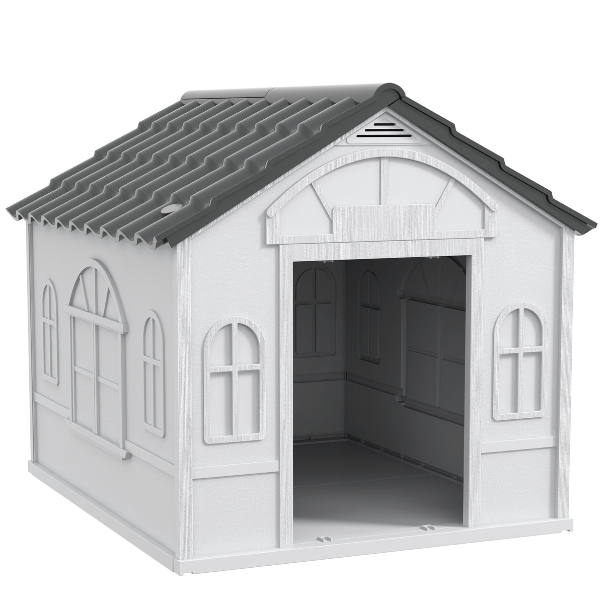 Casetta per Cani in PP Impermeabile con Tetto Inclinato e Porta di Ingresso, 84.2x98.2x82 cm, Grigio