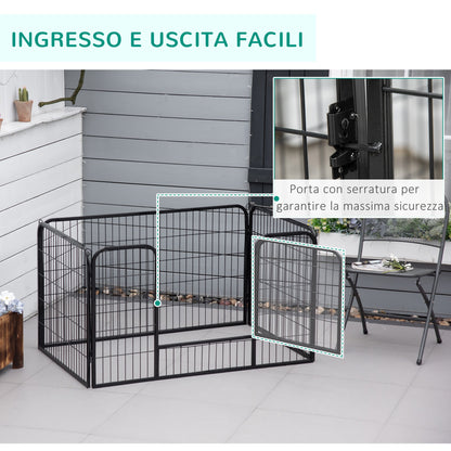 Recinto per Cani di Piccoli Taglia da Interno ed Esterno, Recinzione per Animali Domestici con Rete 6 pz in Acciaio e Metallo, 125x80x70 cm, Nero