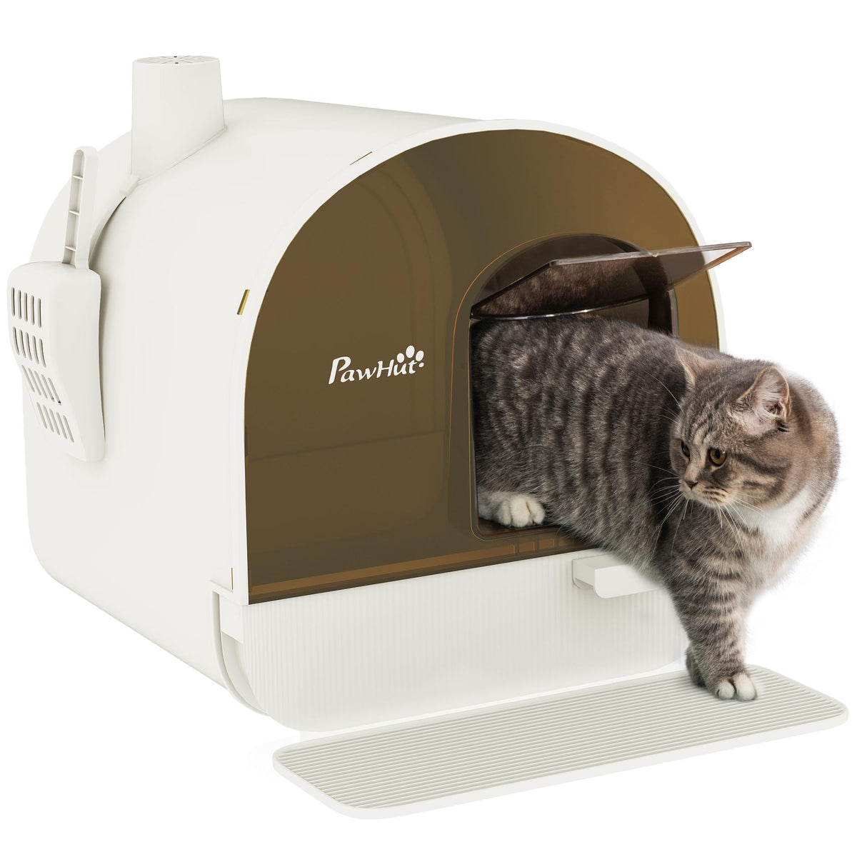 Lettiera per Gatti Chiusa con Filtri, Paletta e Vassoio Removibile, Struttura in PP, 43x44x47 cm, Bianca e Nera