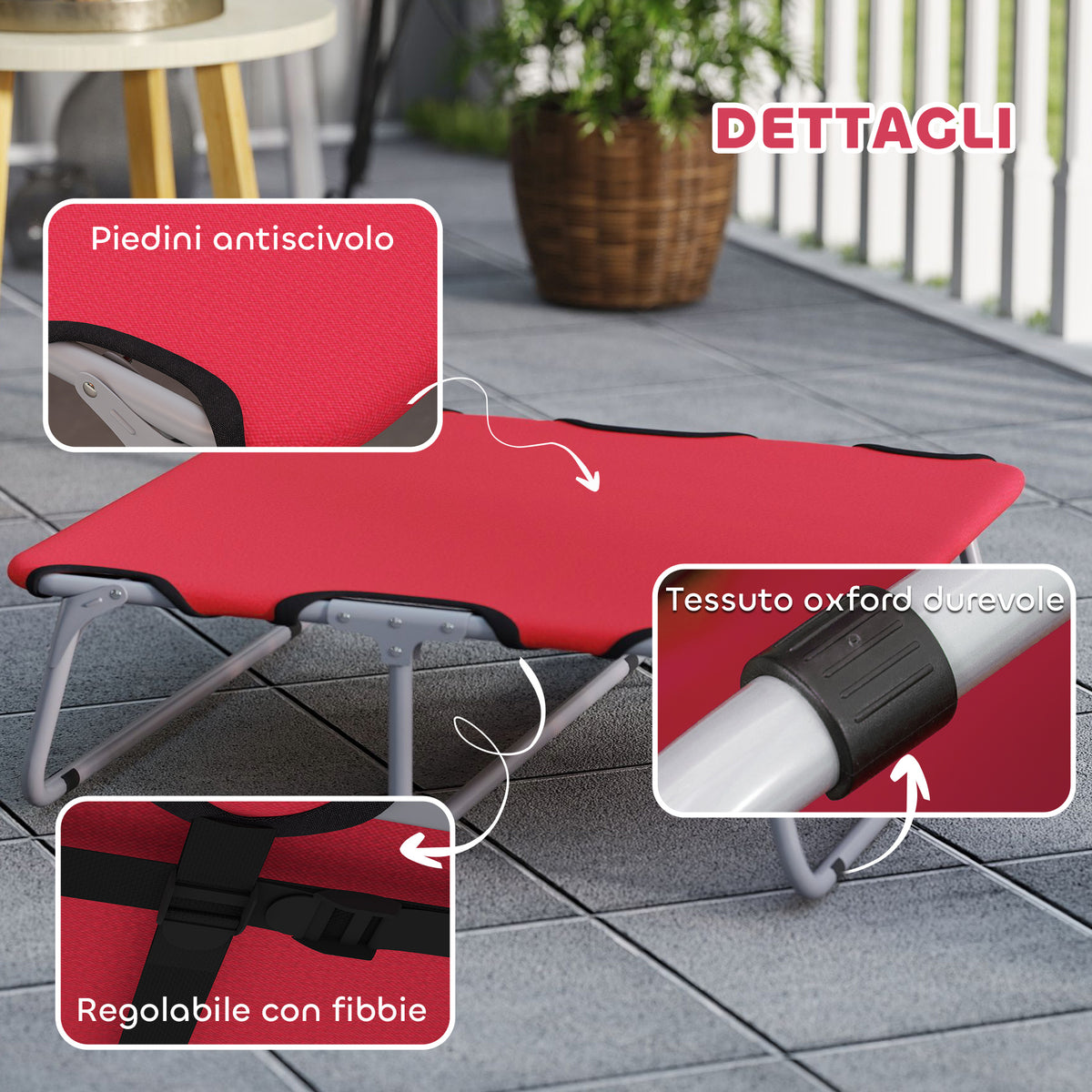 Brandina per Cani Piccoli Pieghevole per Interno ed Esterno, Metallo e Tessuto Oxford, 71x58x20 cm, Rosso