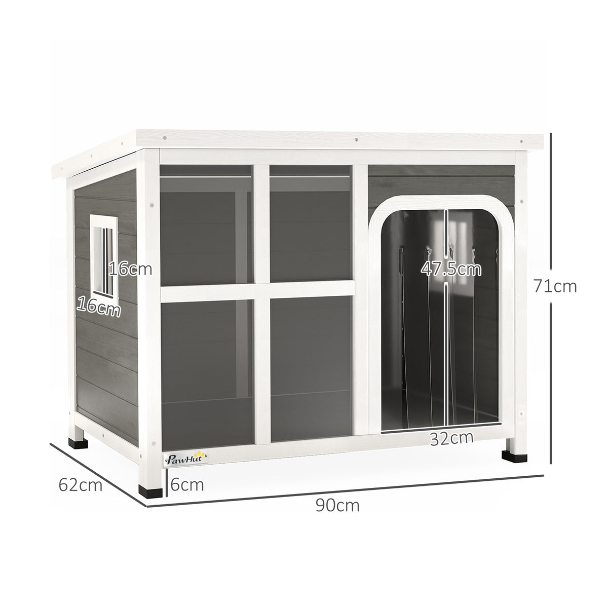 Casetta per Cani con Finestrelle e Ingresso a Tenda, in Legno di Abete, 90x62x71 cm, Grigio Chiaro